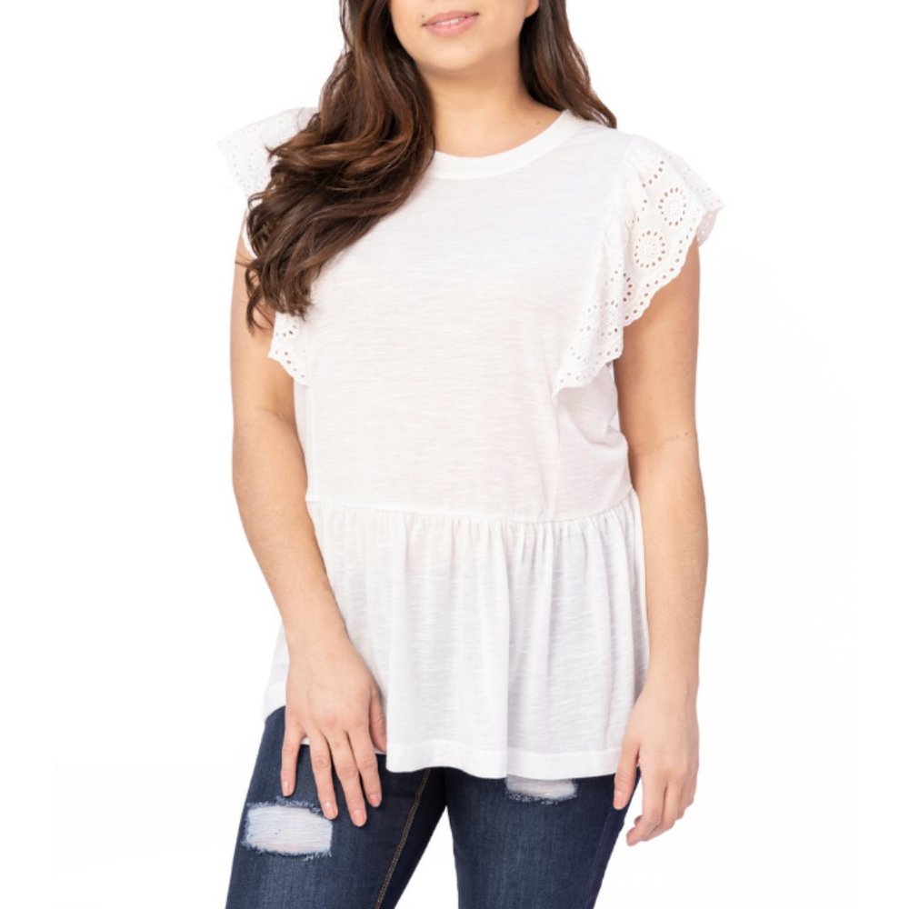 Eyelet Flutter Sleeve Peplum Top